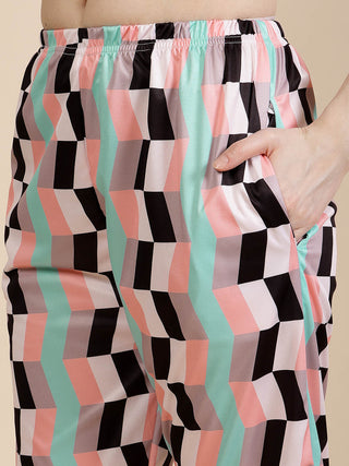 FABINALIV Multicolor Geometric Graphic Printed Women Night Suit