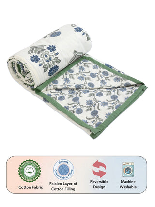 FABINALIV Multicolor Floral Reversible AC Room 300 GSM 100% Cotton Single Bed Dohar