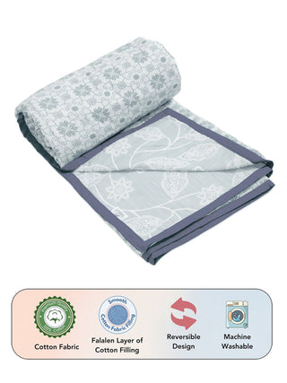 FABINALIV Grey Floral Reversible AC Room 300 GSM 100% Cotton Single Bed Dohar