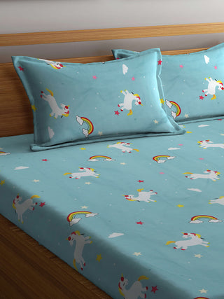 FABINALIV Multicolor Cartoon Print 300 TC Cotton Blend King Size Double Bedsheet with 2 Pillow Covers (250X225 cm)