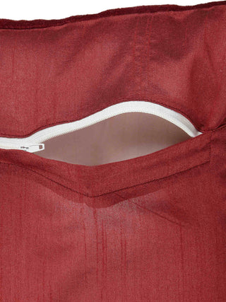 FABINALIV Set of 5 Maroon Floral Cotton Blend Square Cushion Covers (40X40 cm)