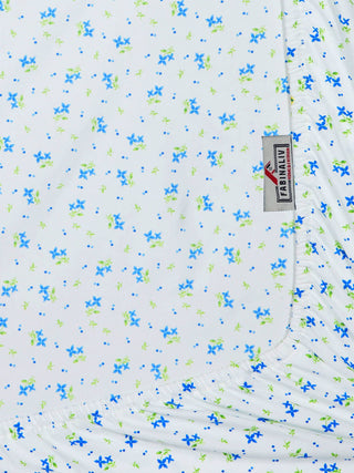 FABINALIV White Floral 300 TC Cotton Blend King Size Fitted Double Bedsheet with 2 Pillow Covers (250X225 cm)