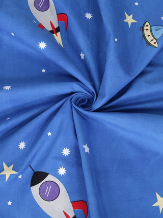 FABINALIV Blue Cartoon Print 300 TC Cotton Blend King Size Fitted Double Bedsheet with 2 Pillow Covers (250X225 cm)