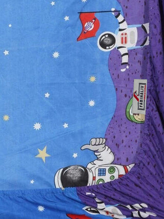 FABINALIV Blue Cartoon Print 300 TC Cotton Blend King Size Fitted Double Bedsheet with 2 Pillow Covers (250X225 cm)