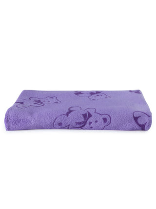 FABINALIV Set of 3 Purple Cartoon Print Cotton Kids Bath Towels (110X56 cm)