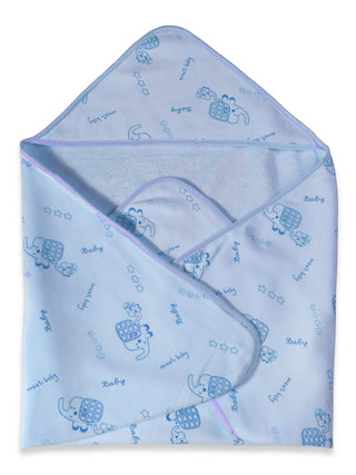 FABINALIV Infant Blue Cartoon Print Cotton Hooded Bath Towel (72X68 cm)