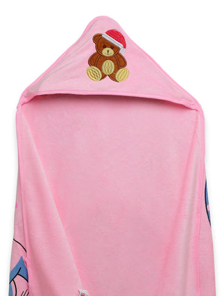 FABINALIV Infant Pink Cartoon Print Cotton Hooded Bath Towel (70X70 cm)