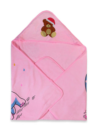 FABINALIV Infant Pink Cartoon Print Cotton Hooded Bath Towel (70X70 cm)