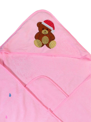 FABINALIV Infant Pink Cartoon Print Cotton Hooded Bath Towel (70X70 cm)