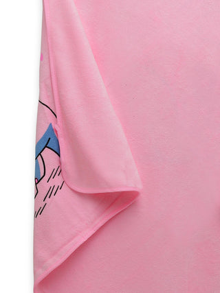 FABINALIV Infant Pink Cartoon Print Cotton Hooded Bath Towel (70X70 cm)