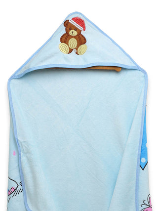 FABINALIV Infant Blue Cartoon Print Cotton Hooded Bath Towel (70X70 cm)