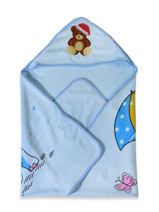 FABINALIV Infant Blue Cartoon Print Cotton Hooded Bath Towel (70X70 cm)