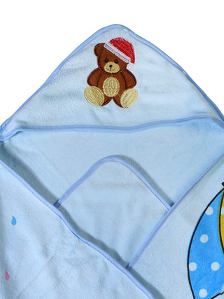 FABINALIV Infant Blue Cartoon Print Cotton Hooded Bath Towel (70X70 cm)