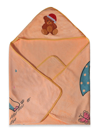 FABINALIV Infant Peach Cartoon Print Cotton Hooded Bath Towel (70X70 cm)