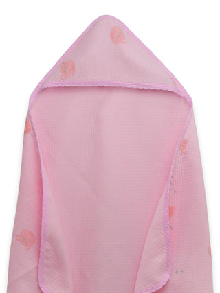 FABINALIV Infant Pink Cartoon Print Cotton Hooded Bath Towel (78X78 cm)