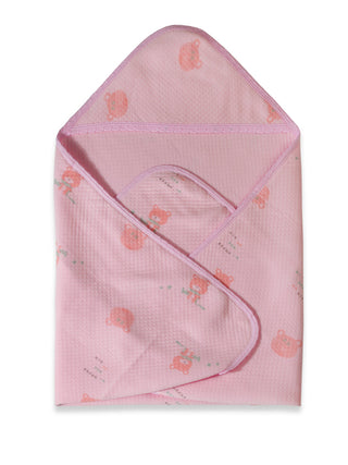 FABINALIV Infant Pink Cartoon Print Cotton Hooded Bath Towel (78X78 cm)