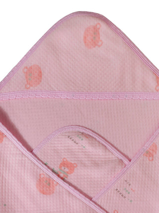 FABINALIV Infant Pink Cartoon Print Cotton Hooded Bath Towel (78X78 cm)