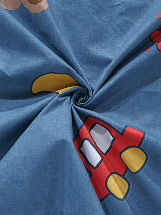 FABINALIV Blue Cartoon Print 300 TC Cotton Blend Single Bedsheet with Pillow Cover (225X150 cm)