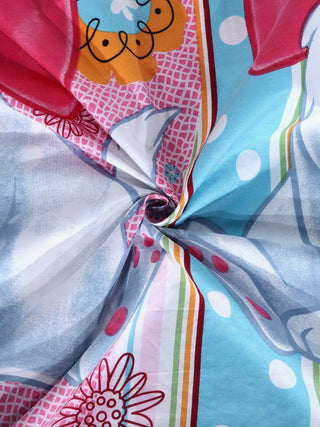 FABINALIV Multicolor Cartoon Print 300 TC Cotton Blend Single Bedsheet with Pillow Cover (225X150 cm)