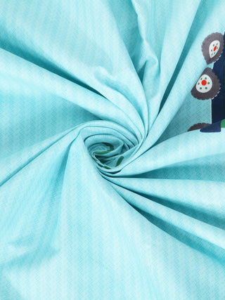 FABINALIV Multicolor Cartoon Print 300 TC Cotton Blend Single Bedsheet with Pillow Cover (225X150 cm)