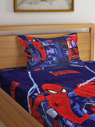 FABINALIV Multicolor Cartoon Print 300 TC Cotton Blend Single Bedsheet with Pillow Cover (225X150 cm)