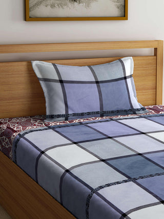 FABINALIV Multicolor Checkered 300 TC Cotton Blend Single Bedsheet with Pillow Cover (225X150 cm)