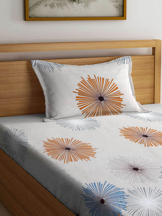 FABINALIV Beige Floral 300 TC Cotton Blend Single Bedsheet with Pillow Cover (225X150 cm)