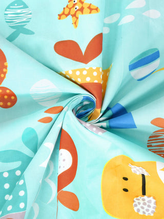 FABINALIV Multicolor Cartoon Print 300 TC Cotton Blend Single Bedsheet with Pillow Cover (225X150 cm)