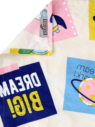 FABINALIV Multicolor Cartoon Print 300 TC Cotton Blend Single Bedsheet with Pillow Cover (225X150 cm)