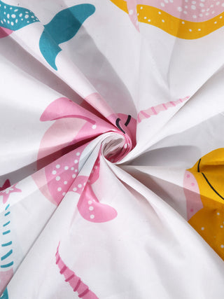 FABINALIV Multicolor Cartoon Print 300 TC Cotton Blend Single Bedsheet with Pillow Cover (225X150 cm)