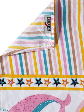 FABINALIV Multicolor Cartoon Print 300 TC Cotton Blend Single Bedsheet with Pillow Cover (225X150 cm)