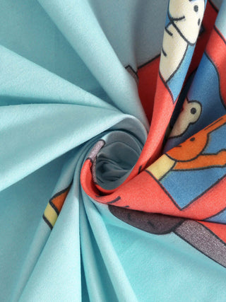 FABINALIV Multicolor Cartoon Print 300 TC Cotton Blend Single Bedsheet with Pillow Cover (225X150 cm)