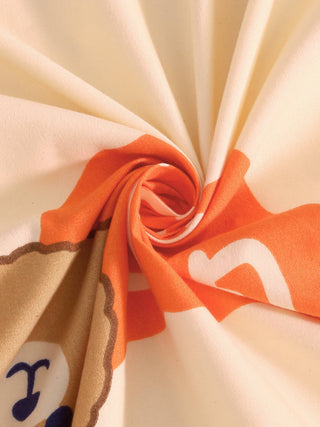 FABINALIV Multicolor Cartoon Print 300 TC Cotton Blend Single Bedsheet with Pillow Cover (225X150 cm)