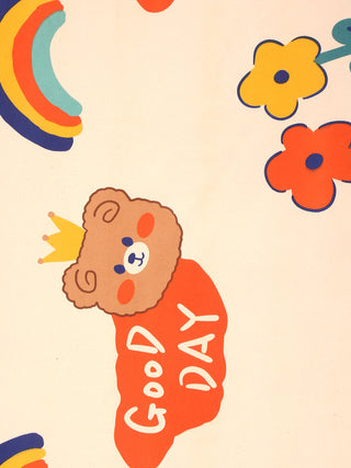 FABINALIV Multicolor Cartoon Print 300 TC Cotton Blend Single Bedsheet with Pillow Cover (225X150 cm)