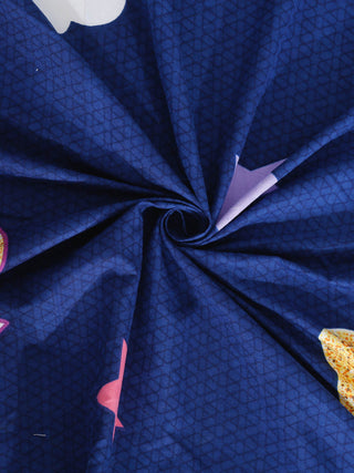 FABINALIV Multicolor Cartoon Print 300 TC Cotton Blend Single Bedsheet with Pillow Cover (225X150 cm)