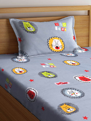 FABINALIV Multicolor Cartoon Print 300 TC Cotton Blend Single Bedsheet with Pillow Cover (225X150 cm)