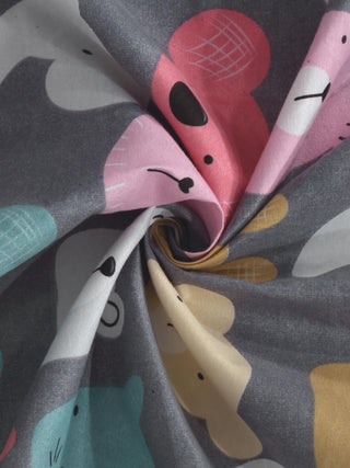 FABINALIV Multicolor Cartoon Print 300 TC Cotton Blend Single Bedsheet with Pillow Cover (225X150 cm)