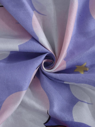 FABINALIV Multicolor Cartoon Print 300 TC Cotton Blend Single Bedsheet with Pillow Cover (225X150 cm)