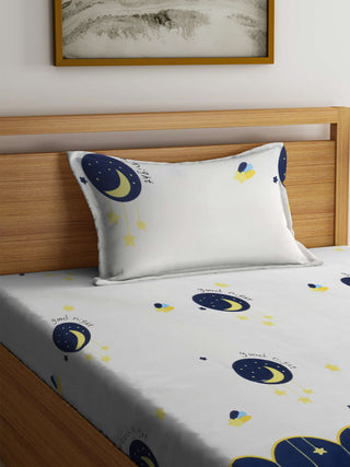 FABINALIV Multicolor Cartoon Print 300 TC Cotton Blend Single Bedsheet with Pillow Cover (225X150 cm)