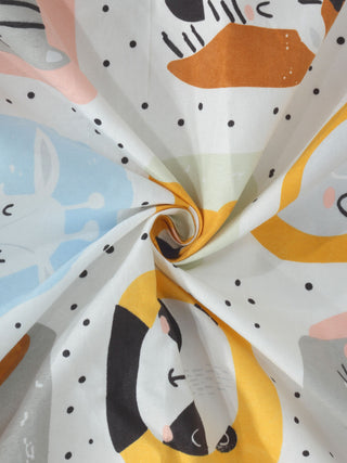 FABINALIV Multicolor Cartoon Print 300 TC Cotton Blend Single Bedsheet with Pillow Cover (225X150 cm)