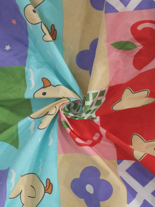 FABINALIV Multicolor Cartoon Print 300 TC Cotton Blend Single Bedsheet with Pillow Cover (225X150 cm)