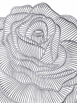 FABINALIV Set of 6 Silver Floral Textured PVC Table Mats (38X38 cm)