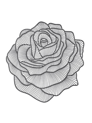 FABINALIV Set of 6 Silver Floral Textured PVC Table Mats (38X38 cm)