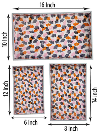 FABINALIV Set of 3 Multicolor Floral Rectangular Wooden Serving Trays