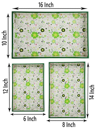 FABINALIV Set of 3 Multicolor Floral Rectangular Wooden Serving Trays