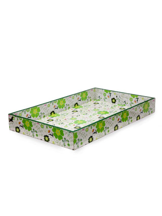 FABINALIV Set of 3 Multicolor Floral Rectangular Wooden Serving Trays