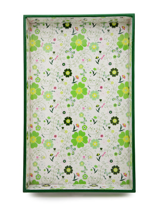 FABINALIV Set of 3 Multicolor Floral Rectangular Wooden Serving Trays