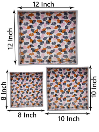 FABINALIV Set of 3 Multicolor Floral Square Wooden Serving Trays