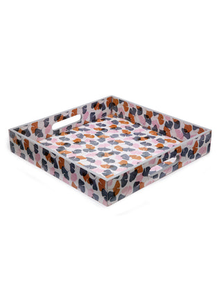 FABINALIV Set of 3 Multicolor Floral Square Wooden Serving Trays