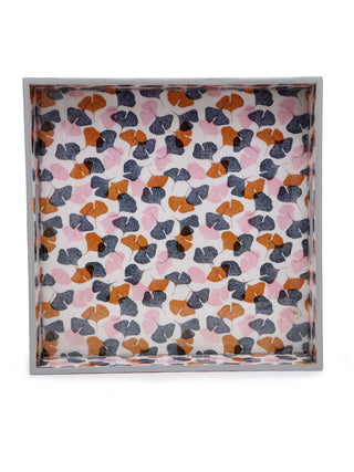 FABINALIV Set of 3 Multicolor Floral Square Wooden Serving Trays